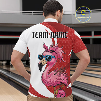 Custom Funny Red Flamingo Bowling Men Quarter-Zip Shirt, Bowling League Bowlers Outfit IPHW10681