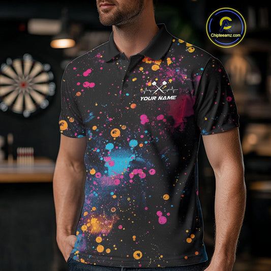Custom Colorful Splatter Dart Team Polo Shirts For Men, Dart Team Jerseys IPHW9969