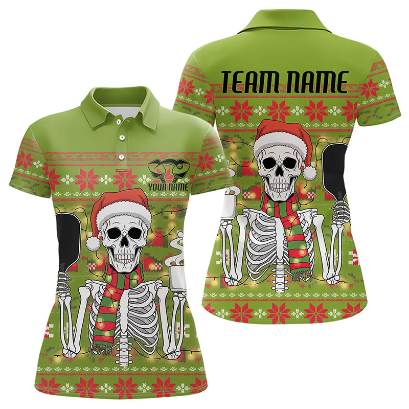 Funny Custom Ugly Sweater Pattern Skull Christmas Pickleball Polo Shirts For Women IPHW8086