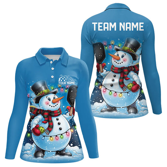 Custom Christmas Snowman Ladies Pickleball Long Sleeve Polo Shirts, Pickleball Team Shirt IPHW8090