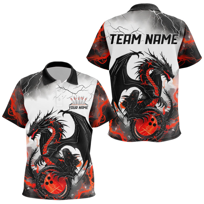 Black And Red Thunder Lightning Custom Dragon Bowling Shirts For Kid, Bowling League Shirts IPHW7063