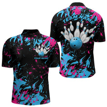 Load image into Gallery viewer, Black, Blue And Pink Custom Bowling Team Men Quarter-Zip Shirts, Bowling Ball And Pin Jerseys IPHW8795