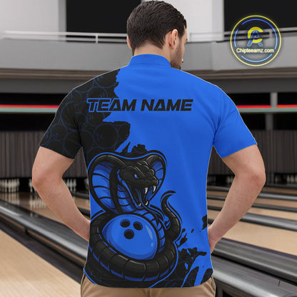 Custom Black And Blue Cobra Snake Bowling Men Quarter-Zip Shirts Team Uniform Bowling Pattern IPHW9031
