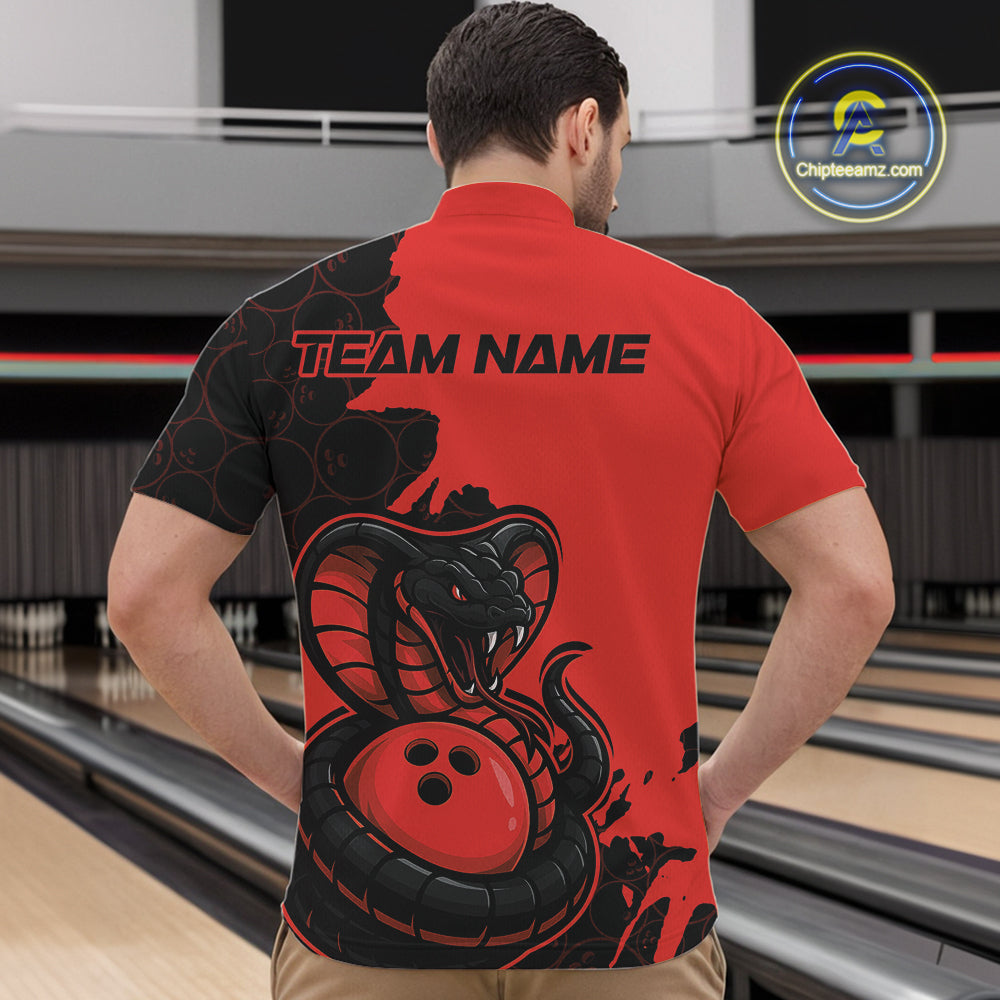 Custom Black And Red Cobra Snake Bowling Men Quarter-Zip Shirts Team Uniform Bowling Pattern IPHW9032