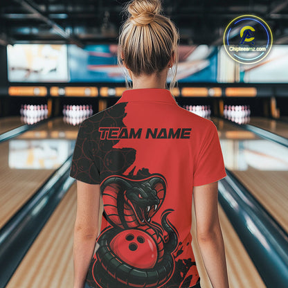 Custom Black And Red Cobra Snake Bowling Women Quarter-Zip Shirts Team Uniform IPHW9032