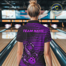 Load image into Gallery viewer, Custom Black And Purple Scorpion Bowling Team Polo Shirts For Women, Bowling League Shirt IPHW9035