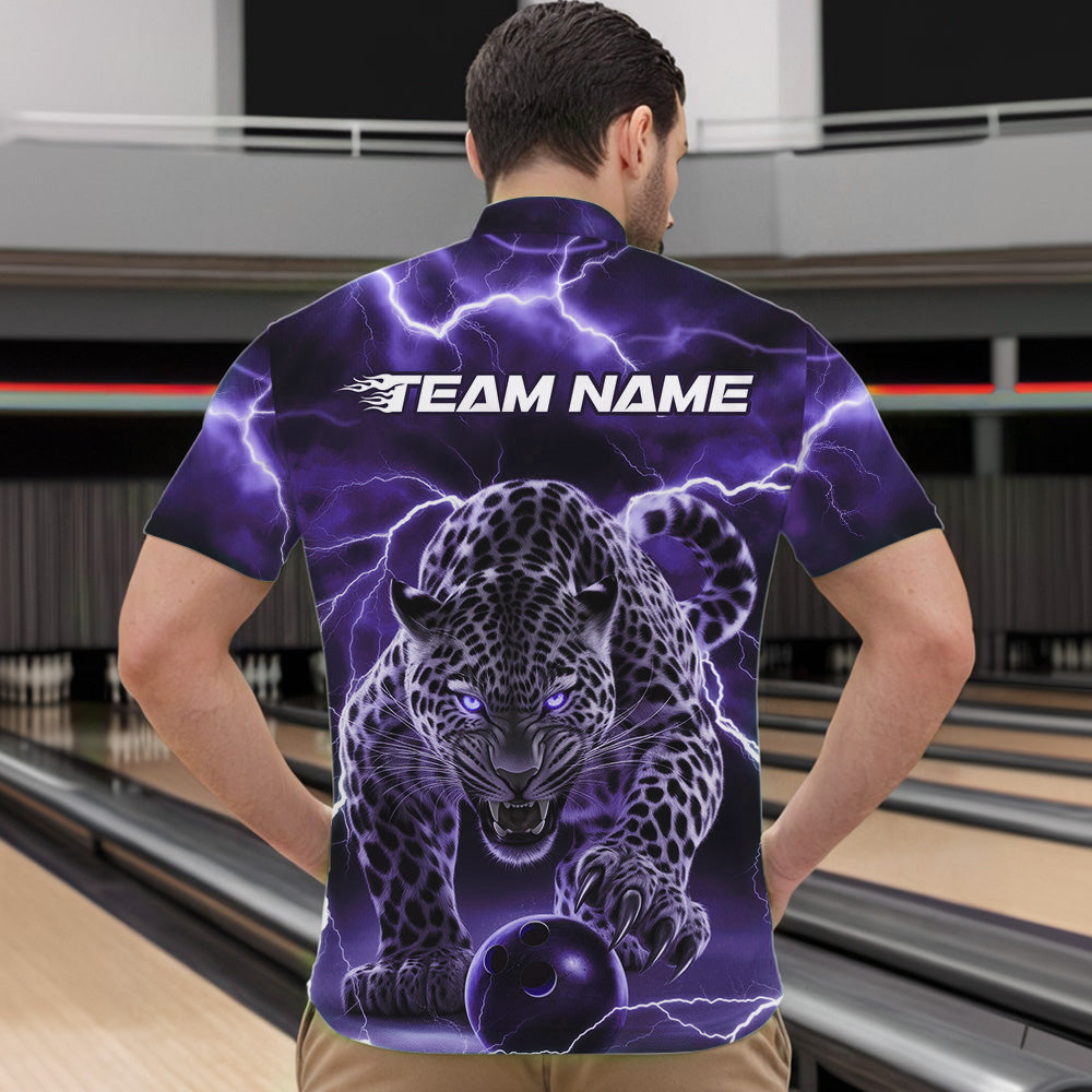 Purple Thunder Lightning Custom Leopard Bowling Quarter-Zip Shirts For Men, Bowling League Shirt IPHW8319