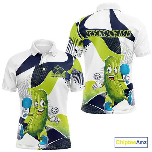 Custom Funny Pickleball Polo Shirts For Men, Cool Pickles Playing Pickleball Humorous Shirt IPHW9441
