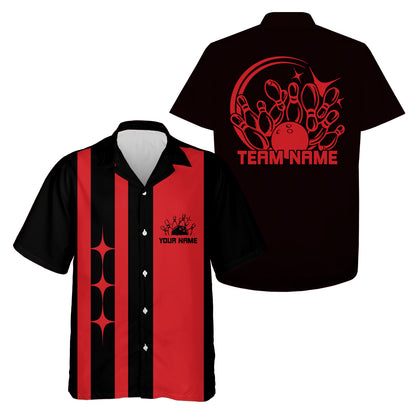Classic Retro Black and red bowling shirt with 'Team Name' text on a white background