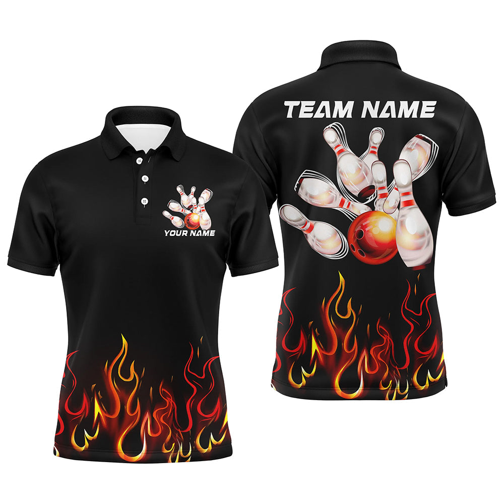 Custom Red Flame Bowling Shirts For Men, Personalized Bowling Team Shirts IPHW7377