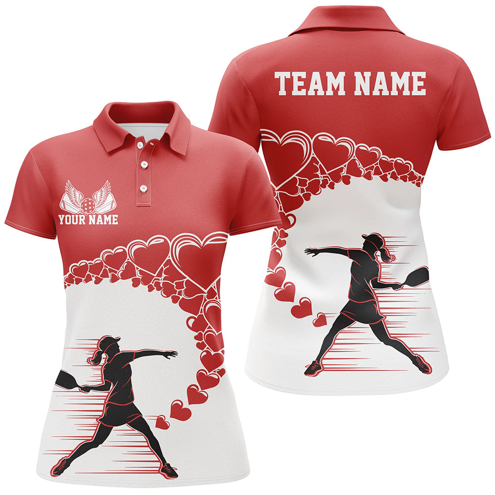 Custom Valentine Pickleball Polo Shirts For Women, Red Heart Pickleball Couple Shirt IPHW8105