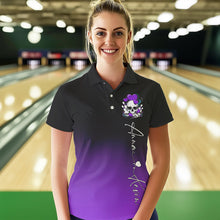 Load image into Gallery viewer, Custom Black And Purple Skull Valentines Day Couple Bowling Polo Shirts For Women IPHW8342