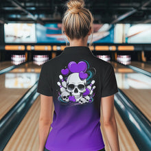 Load image into Gallery viewer, Custom Black And Purple Skull Valentines Day Couple Bowling Polo Shirts For Women IPHW8342
