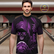 Load image into Gallery viewer, Purple Bowling Grim Reaper Custom Men Bowling Quarter-Zip Shirts Skull Bowling Team Jerseys IPHW10699