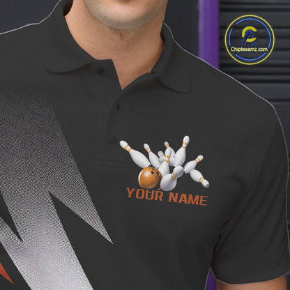 Black And Orange Custom Bowling Jerseys, Men Polo Shirt Bowling Tournament Outfits IPHW9080