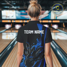 Load image into Gallery viewer, Custom Mid Blue Flame Bowling Women Quarter-Zip Shirt, Striking Fire Jerseys Team Uniform IPHW9084