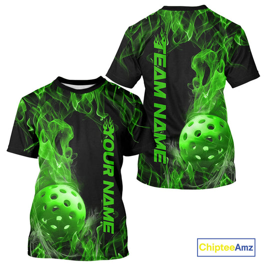 Custom Green Flame Pickleball T-Shirts For Men, Fire Pickleball Jerseys Team Uniform IPHW9089