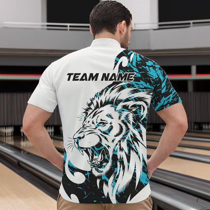 Custom Blue Camo Lion Bowling Team Quarter-Zip Shirts For Men, Lion Bowling League Shirt IPHW8856