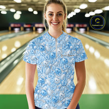Load image into Gallery viewer, Custom Purple Butterfly Bowling Women Quarter-Zip Shirt, Ladies Bowlers Outfit IPHW10933