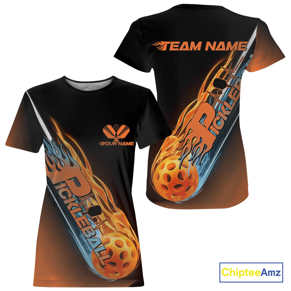 Custom Ice And Fire Pickleball Shirt, Flame Pickleball T-Shirts Team For Women IPHW9337