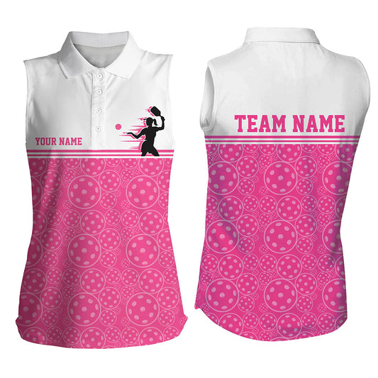 Custom Pink Pickleball Women's Sleeveless Polo Shirts, Pickleball Pattern Ladies Team Uniform IPHW8132