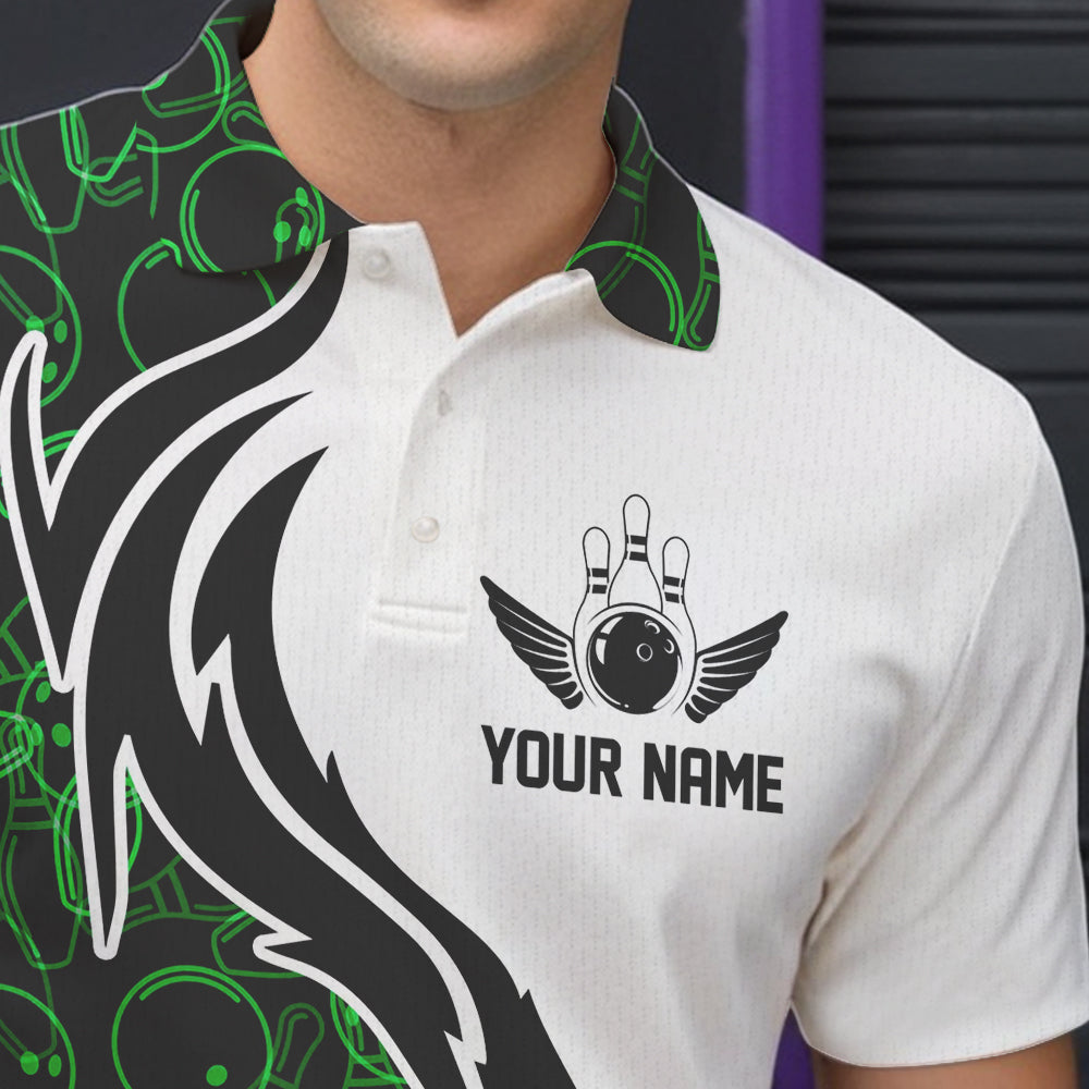 Black And Green Bowling Pattern Custom Bowling Team Men Polo Shirts, Bowling League Shirt IPHW8867