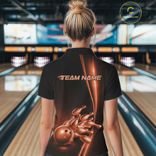 Load image into Gallery viewer, Custom Black And Orange Bowling Women Polo Shirt, Bowling Team Tournament Shirt Outfit IPHW11248