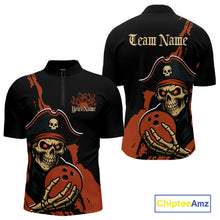 Load image into Gallery viewer, Custom Black And Orange Pirate Bowling Men Quarter-Zip Shirt, Pirate Bowling Team Jerseys IPHW10709