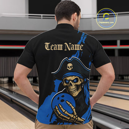 Custom Black And Blue Pirate Bowling Men Quarter-Zip Shirt, Pirate Bowling Team Jerseys IPHW10710