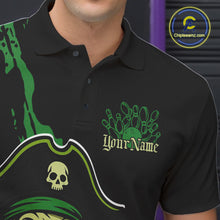 Load image into Gallery viewer, Custom Black And Green Pirate Bowling Men Polo Shirt, Pirate Bowling Team Jerseys IPHW10711