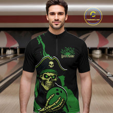 Load image into Gallery viewer, Custom Black And Green Pirate Bowling Men Quarter-Zip Shirt, Pirate Bowling Team Jerseys IPHW10711