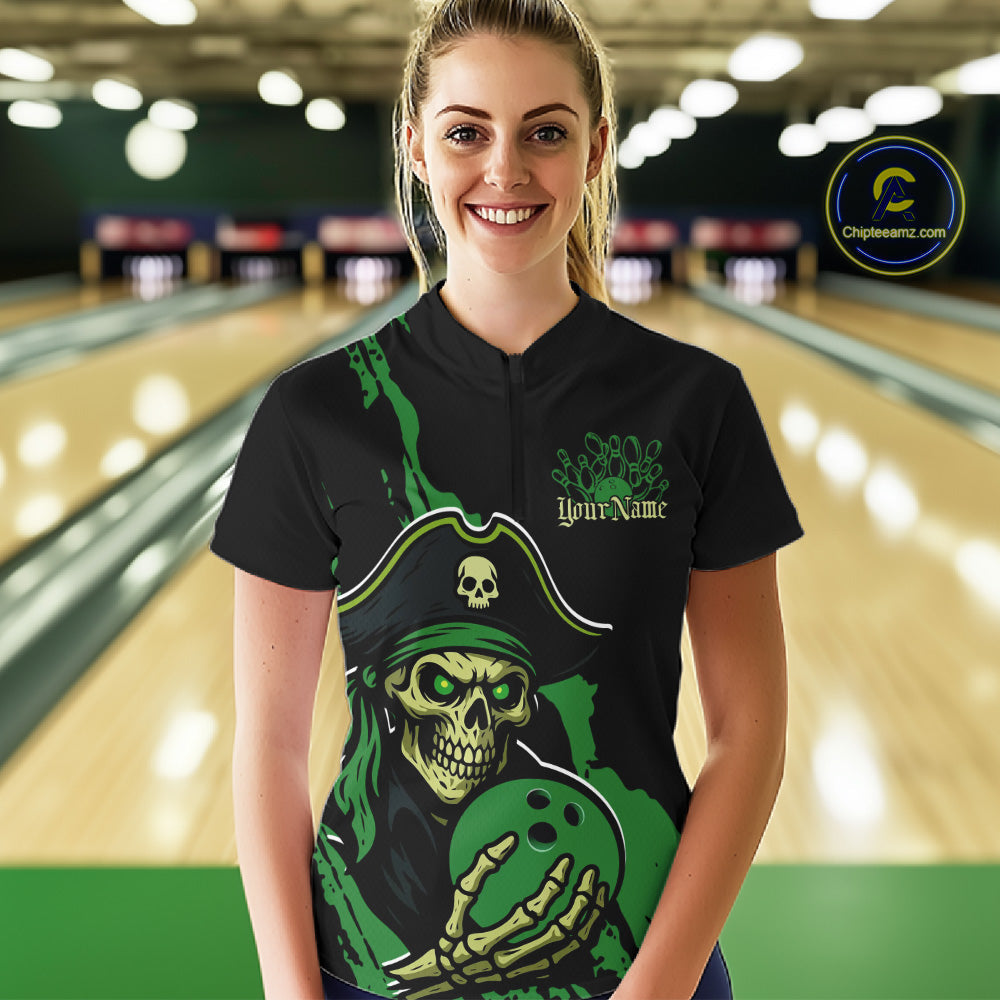 Custom Black And Green Pirate Bowling Women Shirt, Pirate Bowling Team Jerseys IPHW10711