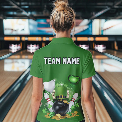 Custom Green St Patrick'S Day Bowling Team Quarter-Zip Shirts For Women IPHW8373