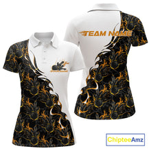 Load image into Gallery viewer, Custom Yellow Flame Bowling Women Polo Team Shirt, Bowling League Shirt Bowlers Outfit IPHW11271