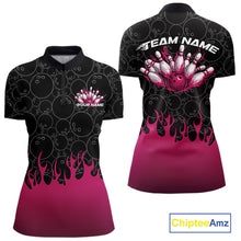 Load image into Gallery viewer, Custom Black And Pink Flame Bowling Jersey, Women Quarter-Zip Bowling Tournament Shirt IPHW11274