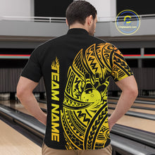 Load image into Gallery viewer, Custom Black And Gold Polynesian Tribal Bowling Men Shirt, Maori Bowling League Shirt IPHW10969