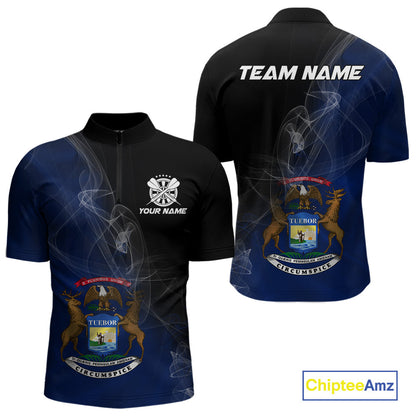 Custom Smoke Flame Michigan Flag Patriotic Darts Shirt For Men, Dart League Team Jerseys IPHW10743