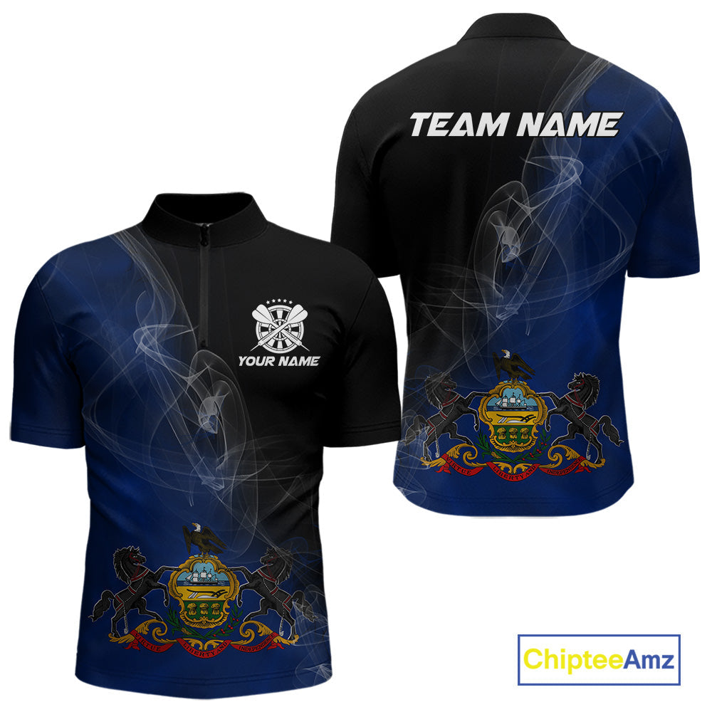 Custom Smoke Flame Pennsylvania Flag Patriotic Darts Shirt For Men, Dart League Team Jerseys IPHW10745