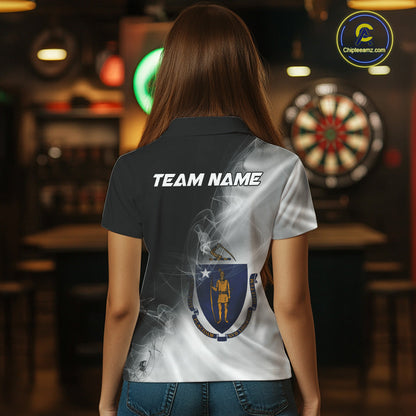 Custom Smoke Flame Massachusetts Flag Patriotic Darts Shirt For Women, Dart League Team Jerseys IPHW10747