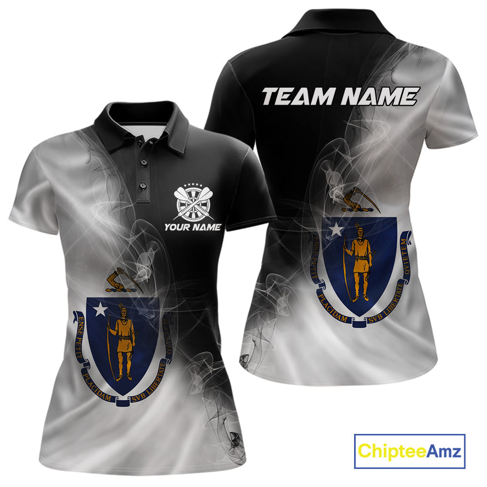 Custom Smoke Flame Massachusetts Flag Patriotic Darts Shirt For Women, Dart League Team Jerseys IPHW10747