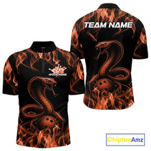 Load image into Gallery viewer, Custom Black And Orange Flame Cobra Snake Bowling Men Shirts, Bowling League Shirt IPHW10767