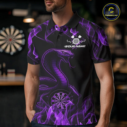 Custom Black And Purple Flame Cobra Snake Dart Men Shirts, Dart League Shirt IPHW10769