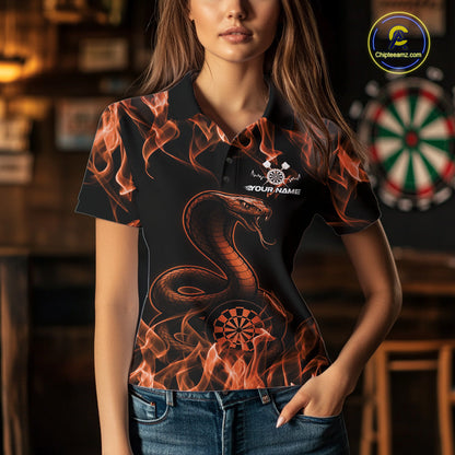 Custom Black And Orange Flame Cobra Snake Dart Women Shirts, Dart League Shirt IPHW10771