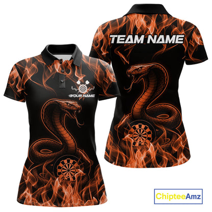 Custom Black And Orange Flame Cobra Snake Dart Women Shirts, Dart League Shirt IPHW10771