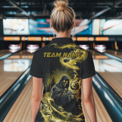 Black And Yellow Grim Reaper Custom Halloween Bowling Team Women Quarter-Zip Shirts Outfit IPHW8894
