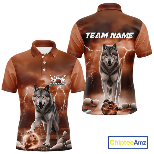 Custom Orange Ligtning Wolf Bowling Team League Shirts For Men, Bowler Outfits IPHW10786
