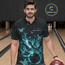 Load image into Gallery viewer, Custom Turquoise Blue Galaxy Butterfly Bowling Men Polo Shirt, Flame Bowling Team Jerseys IPHW11009