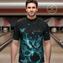 Load image into Gallery viewer, Custom Turquoise Blue Galaxy Butterfly Bowling Men Quarter-Zip Shirt, Flame Bowling Team Jerseys IPHW11009