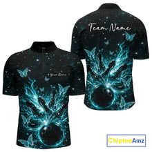 Load image into Gallery viewer, Custom Turquoise Blue Galaxy Butterfly Bowling Men Quarter-Zip Shirt, Flame Bowling Team Jerseys IPHW11009
