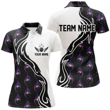 Load image into Gallery viewer, Purple Flame Bowling Ball Women'S Bowling Polo Shirt, Custom Bowling Jerseys With Team Name IPHW6947